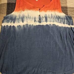 Red White and blue Tie-Dye Scoop Neck Tank Top